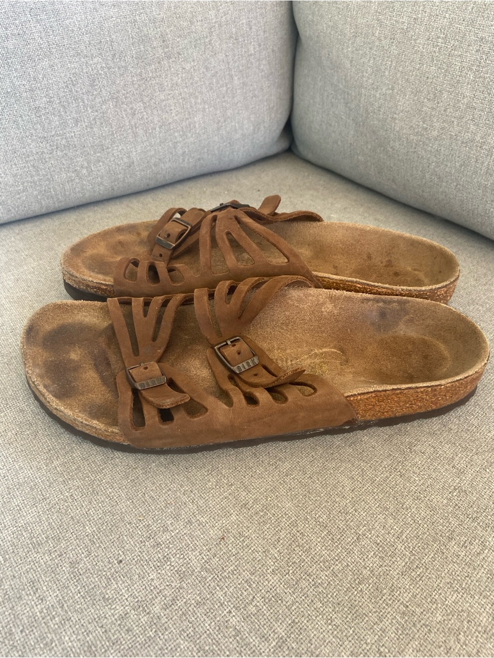 Birkenstock Brown Suede Strappy Slide Sandals - Picture 4 of 8